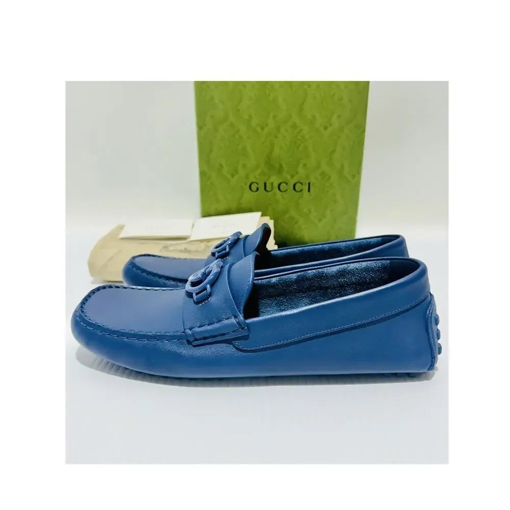 NIB Gucci GG Interlocking G Loafer G 8 US 8.5 Blue Driver moccasins Shoes
